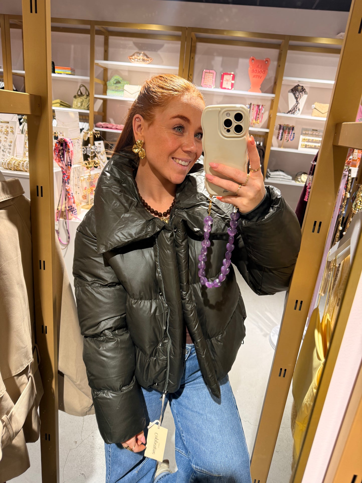 Puffer jas khaki