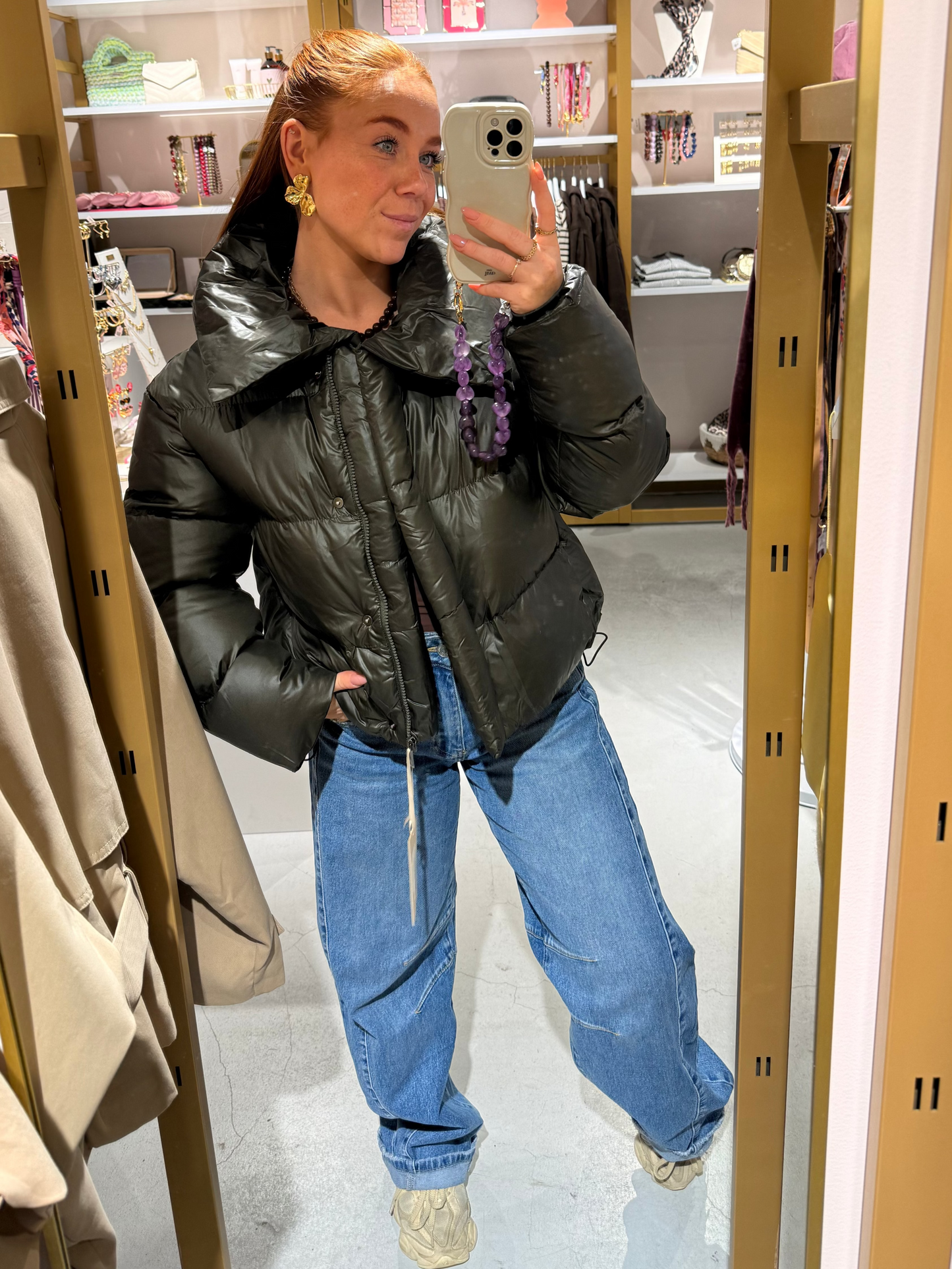 Puffer jas khaki