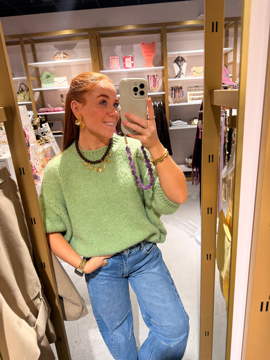 Knitted sweater matcha 3/4 mouw