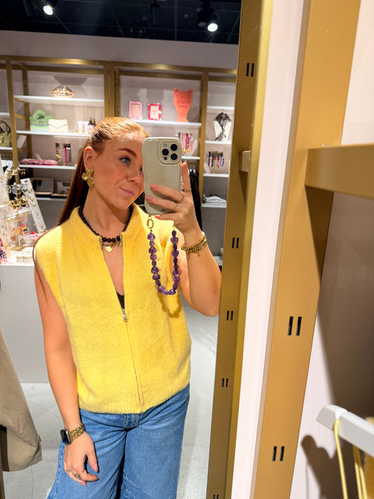 Yellow zip knit alpaca