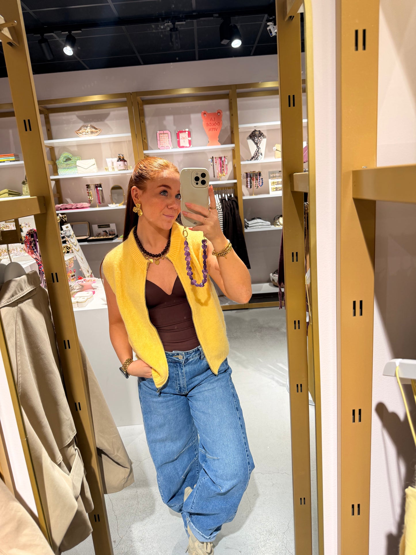 Yellow zip knit alpaca