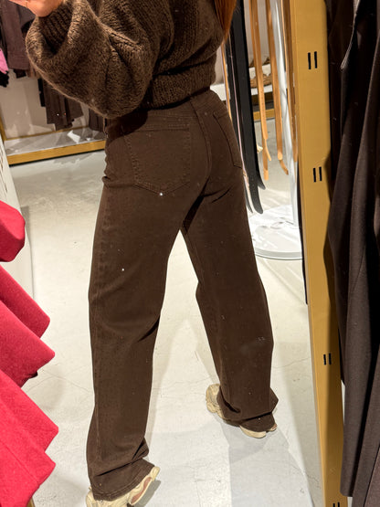 Wide leg jeans strass brown