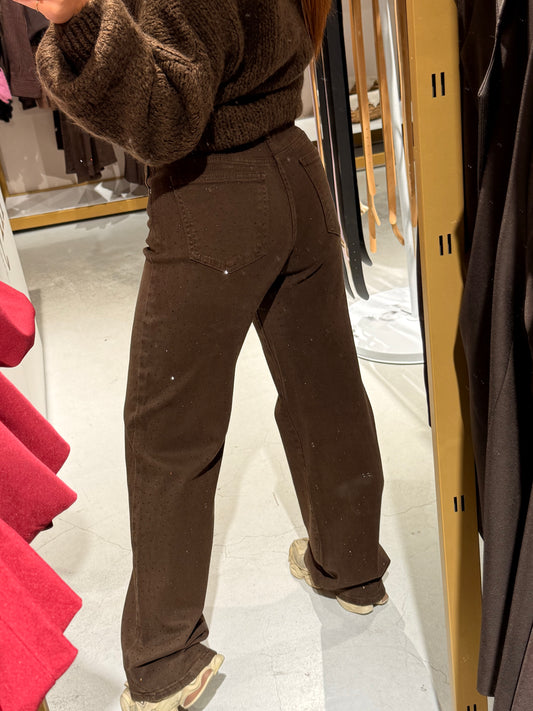 Wide leg jeans strass brown