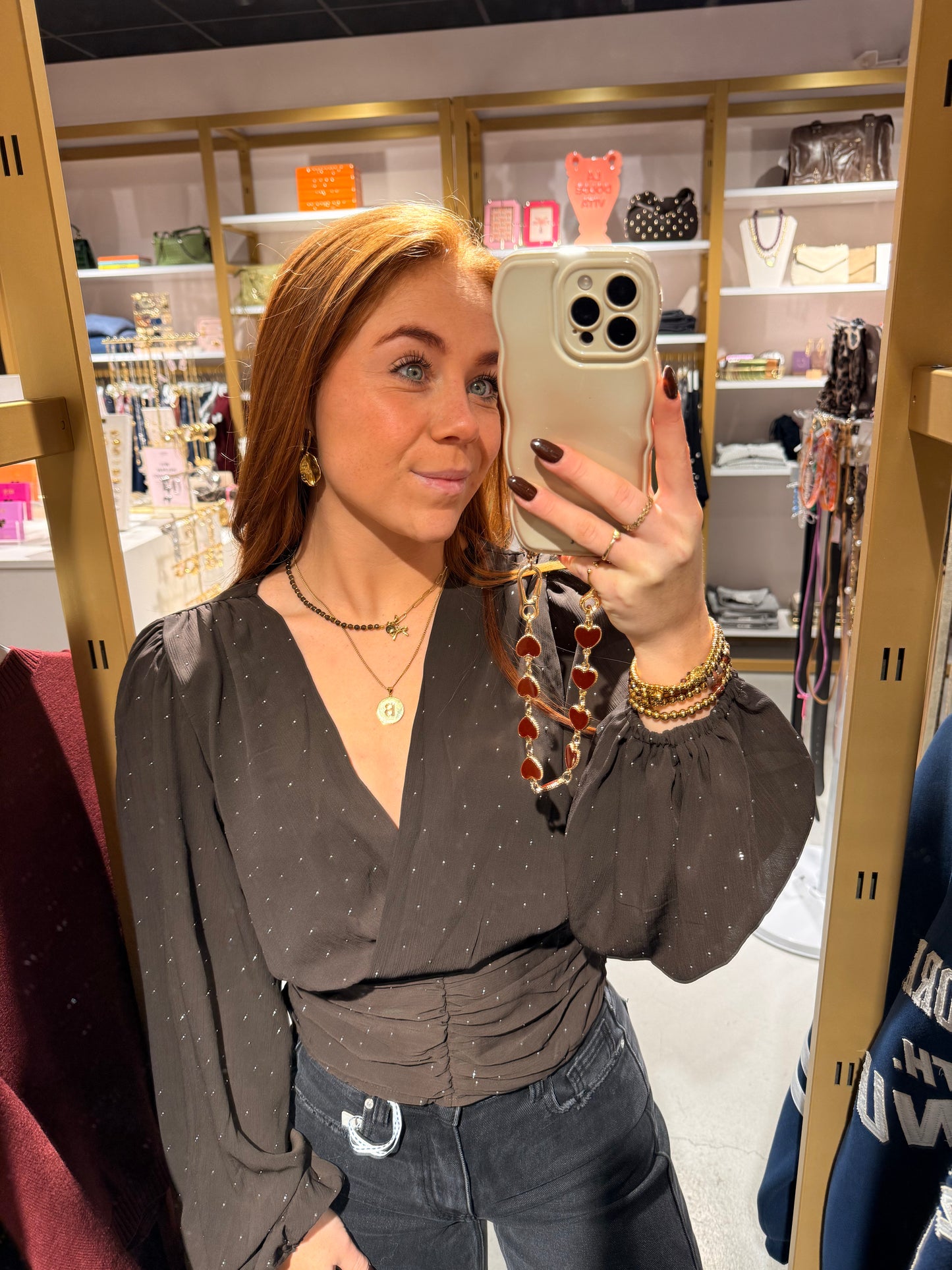 Cropped blouse strass brown