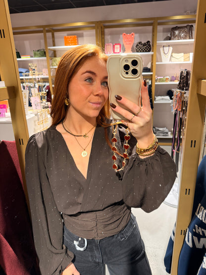 Cropped blouse strass brown