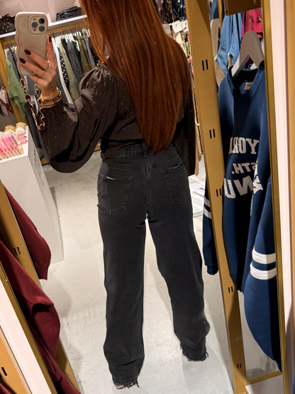 Stretch wide leg jeans zwart