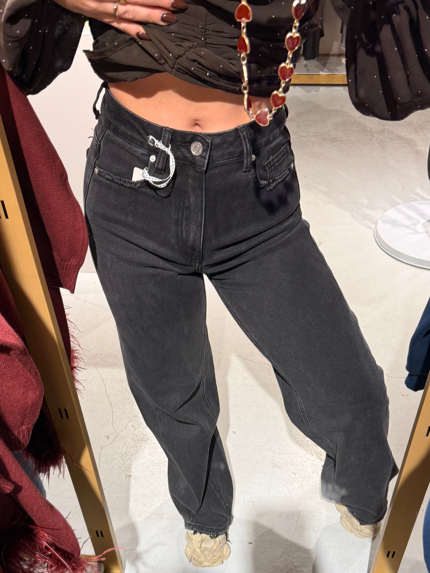 Stretch wide leg jeans zwart