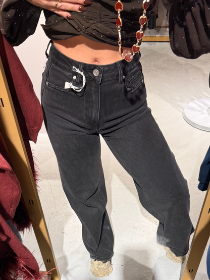 Stretch wide leg jeans zwart