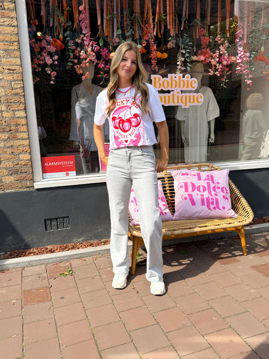 T-shirt Lucky me wit