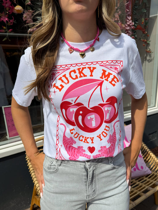 T-shirt Lucky me wit