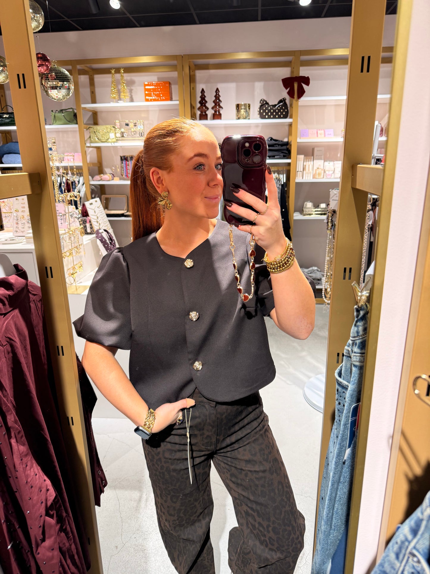 Brown Belle button top