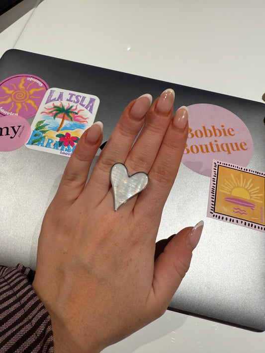 Statement ring parelmoer hart