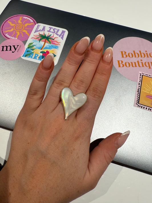 Statement ring parelmoer hart