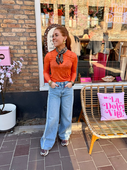 Cashmere top polkadot oranje