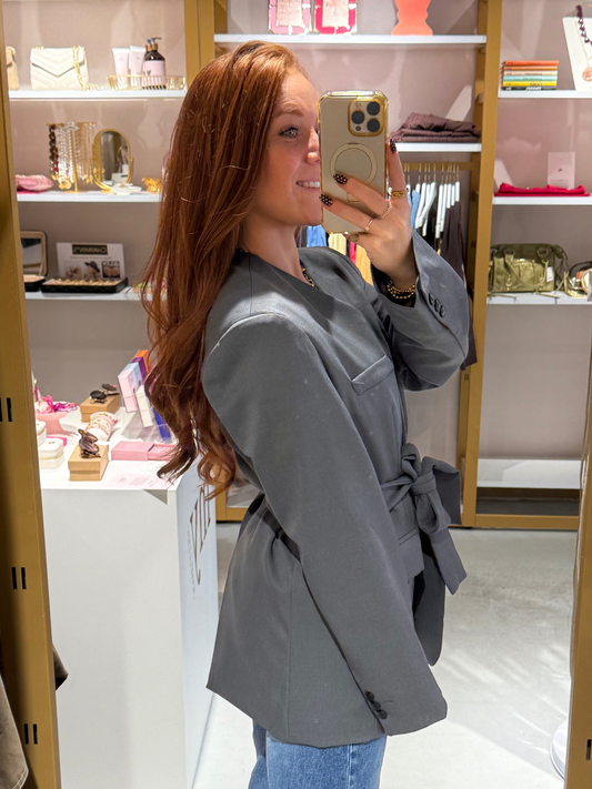 Grijze overslag blazer
