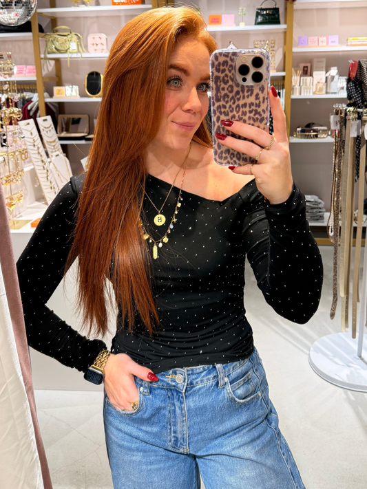 One-shoulder sprakle top