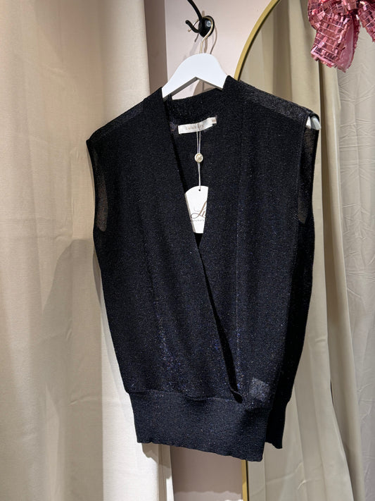 Glitter v-neck top black