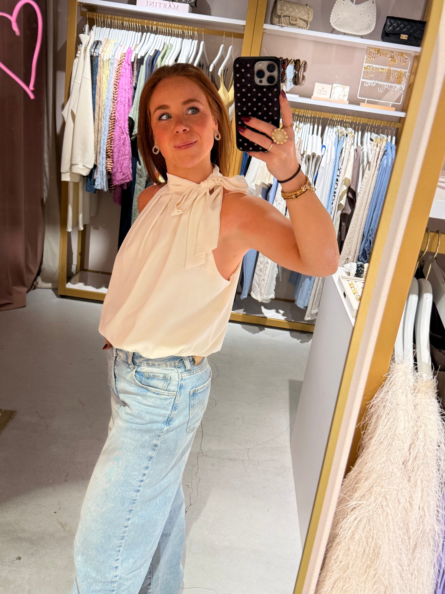 Bow ballon blouse wit
