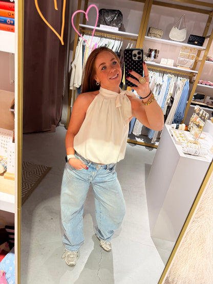 Bow ballon blouse wit