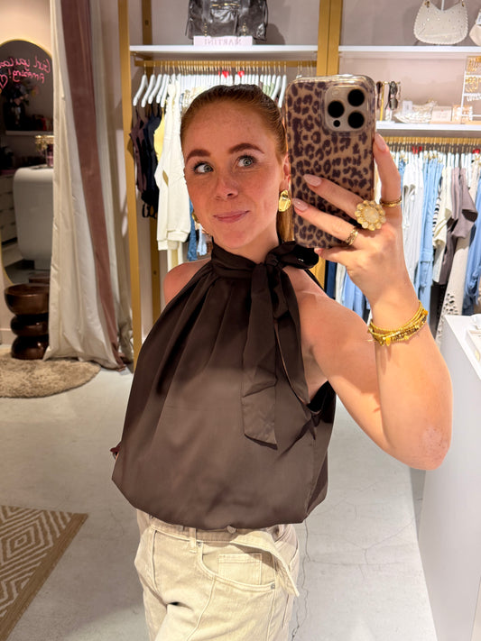 Bow ballon blouse brown
