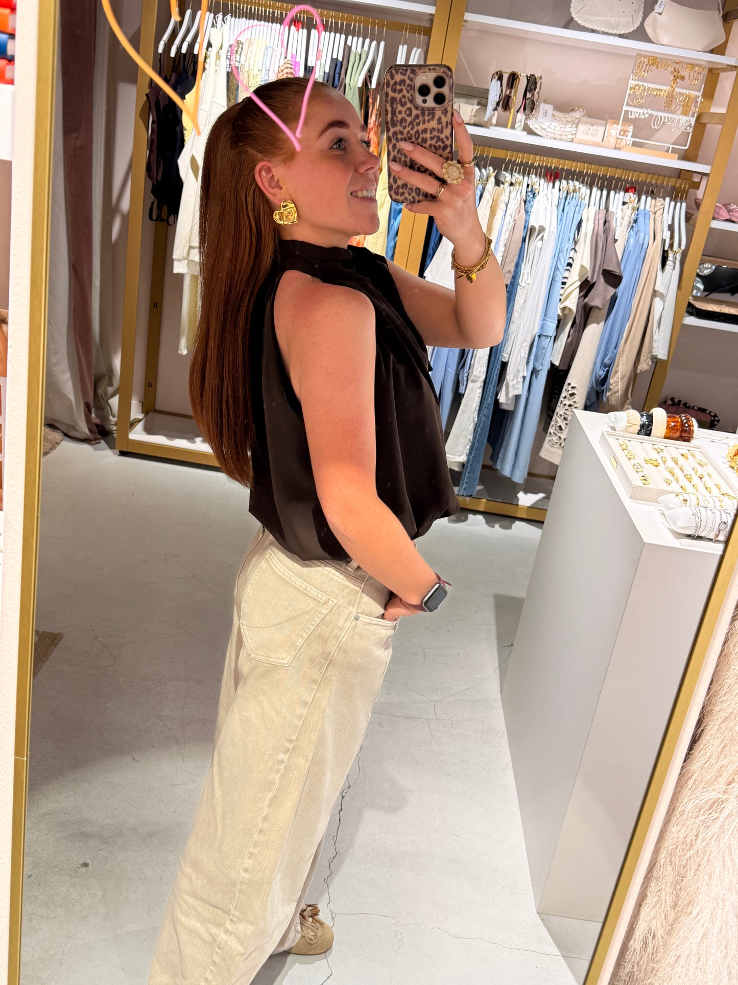 Bow ballon blouse brown