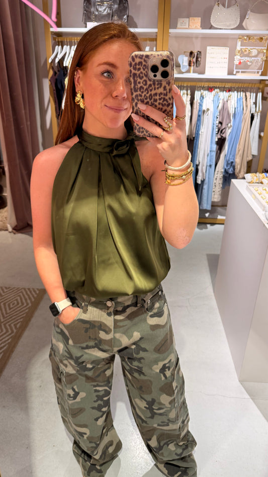 Bow blouse green silk