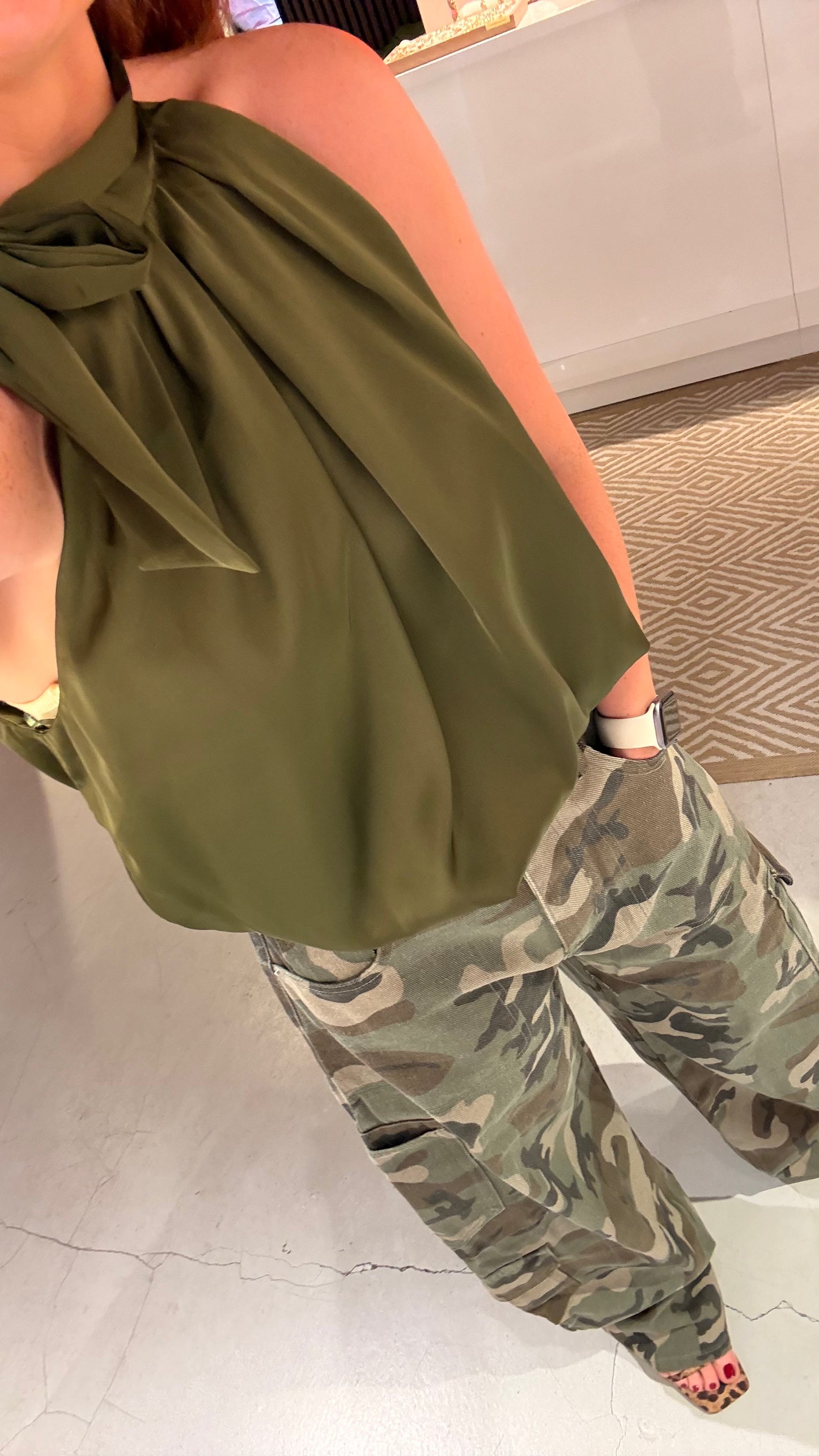 Bow blouse green silk