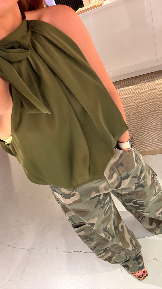 Bow blouse green silk