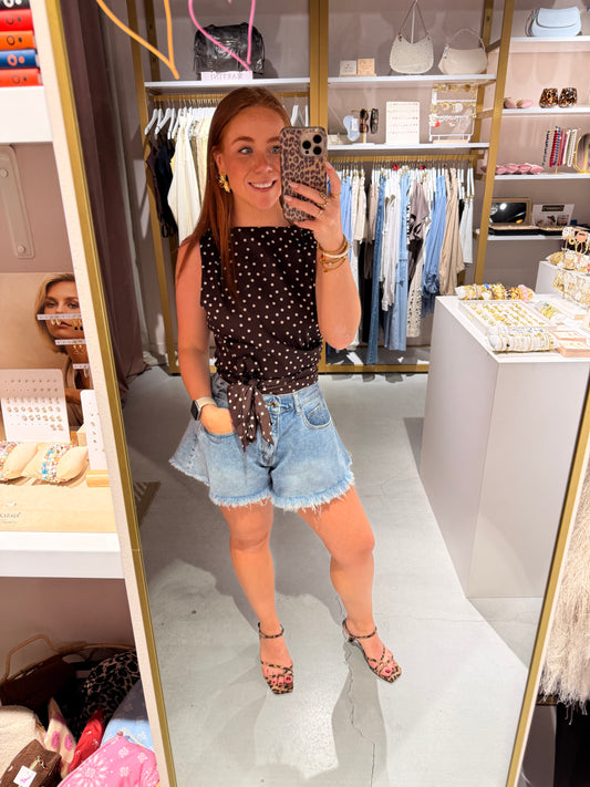 Open rug polkadot top