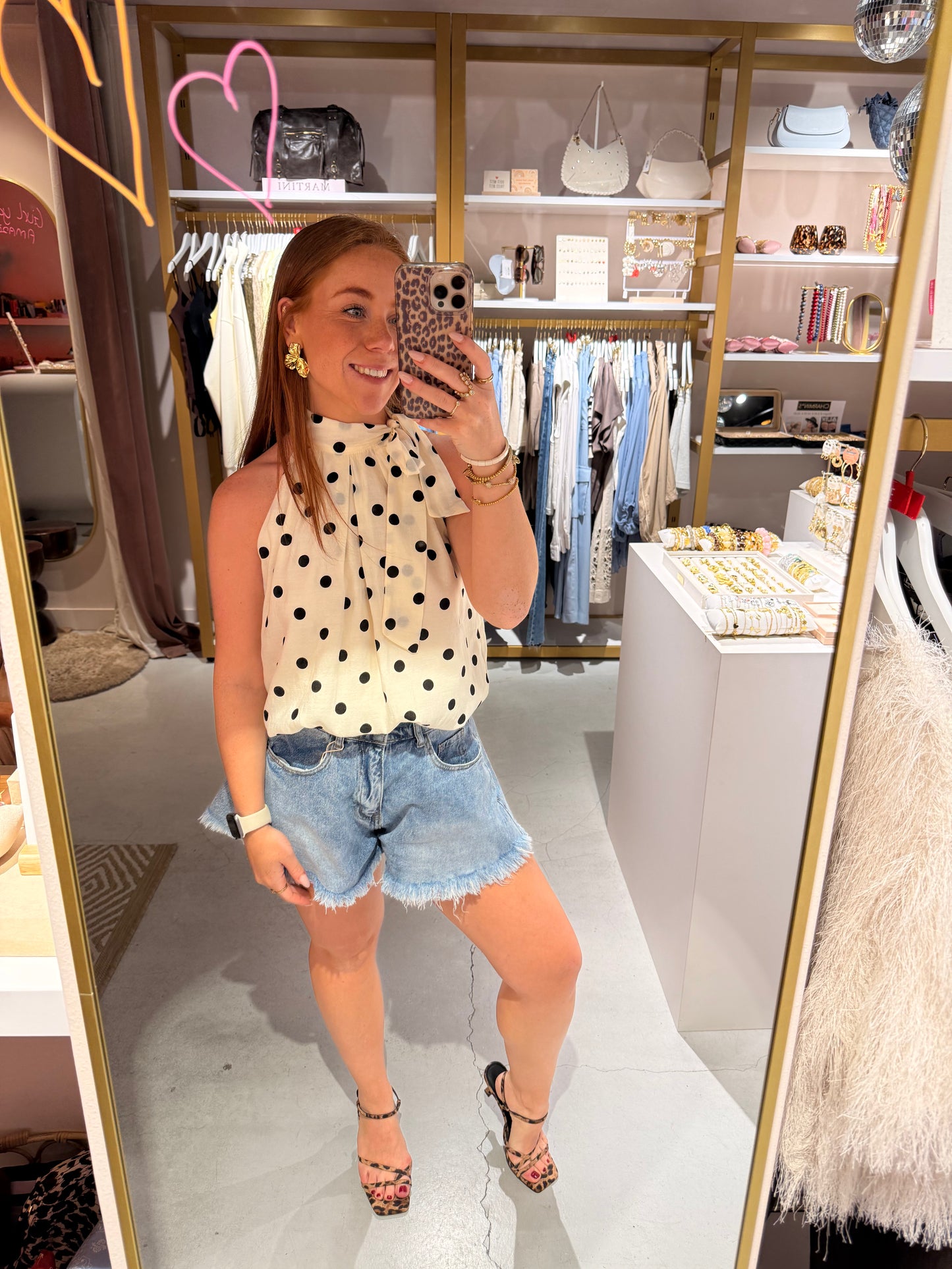 Bow blouse polkadot