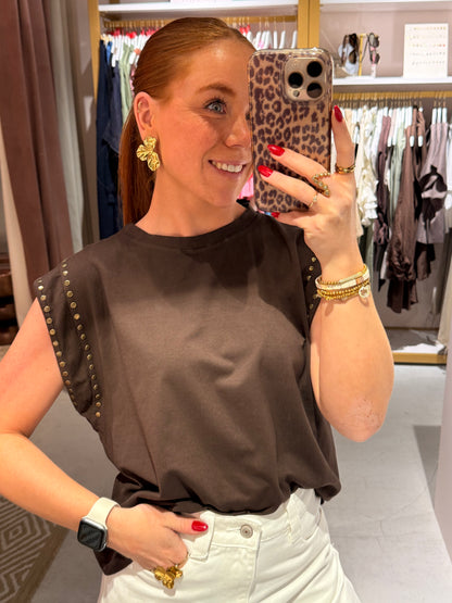 Shirt gold studs brown