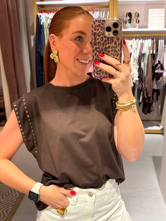 Shirt gold studs brown