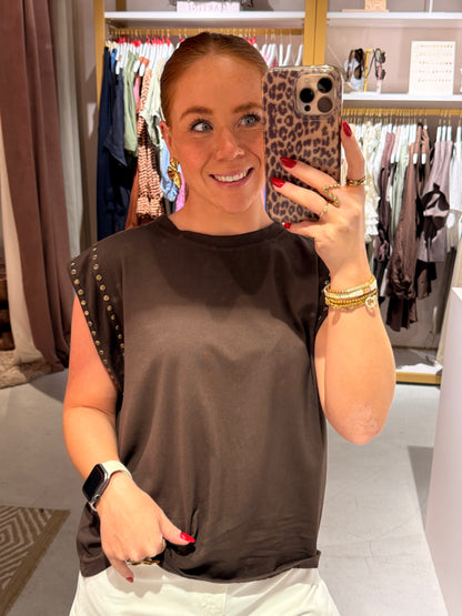 Shirt gold studs brown