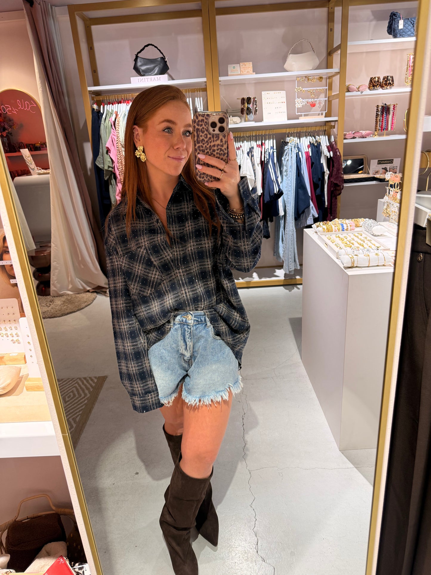 Strass check blouse