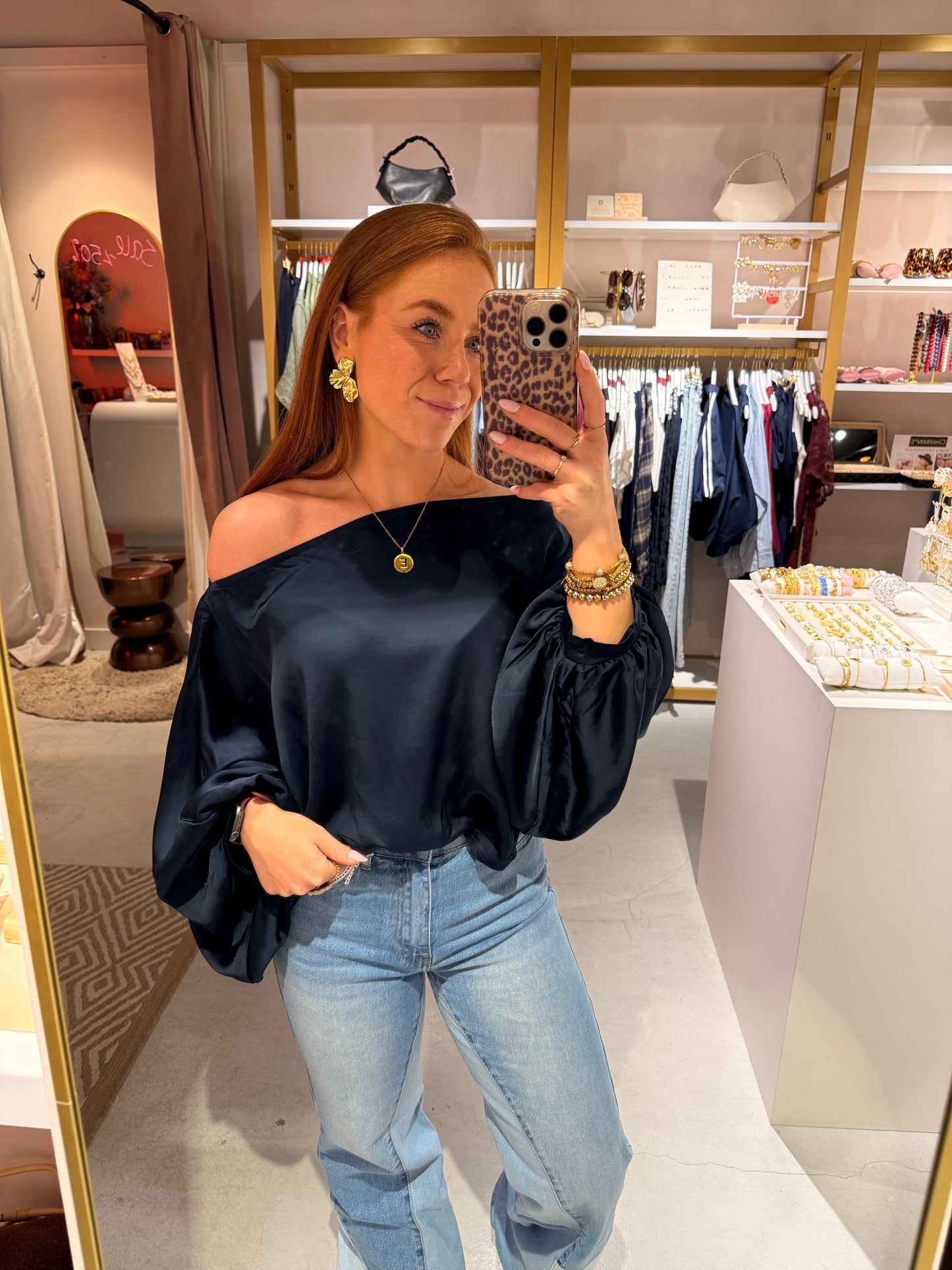Wide satin top navy