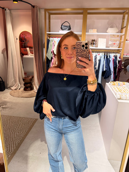 Wide satin top navy