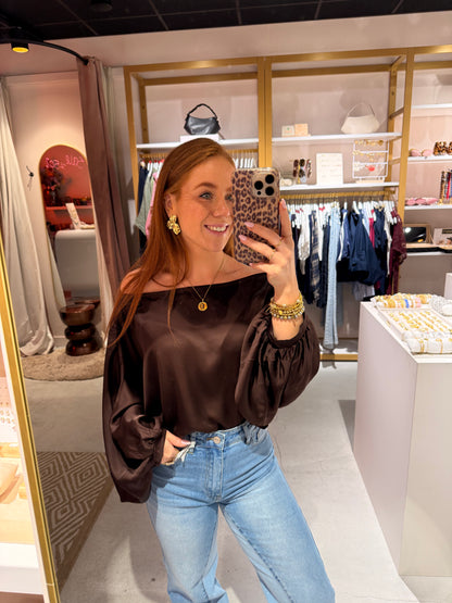 Wide satin top brown