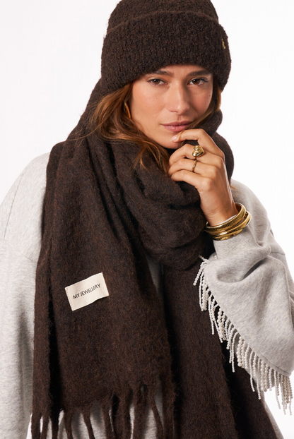 Bruine sjaal met franjes