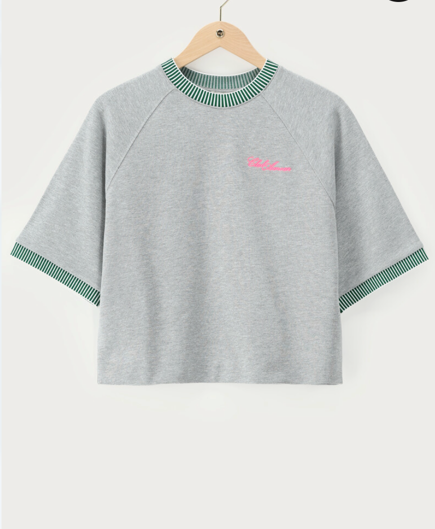 Grijze sweater met korte mouwen "Club amour"