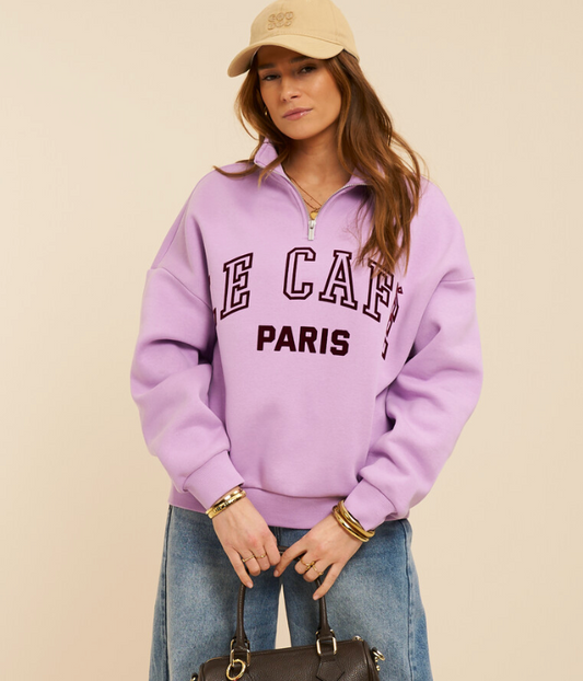 Paarse sweater met rits "Le cafe paris"