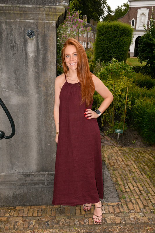 Linnen jurk bordeaux