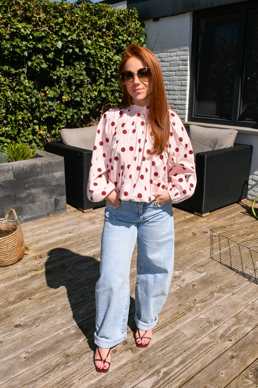 Polkadot ballon blouse pink